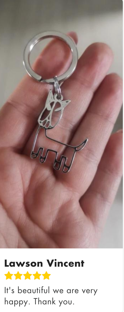 Screenshot of customer reviews for the Forever Keychain, featuring feedback on personalized jewelry made from children's drawings. Real testimonials highlighting quality, sentiment, and customer satisfaction.