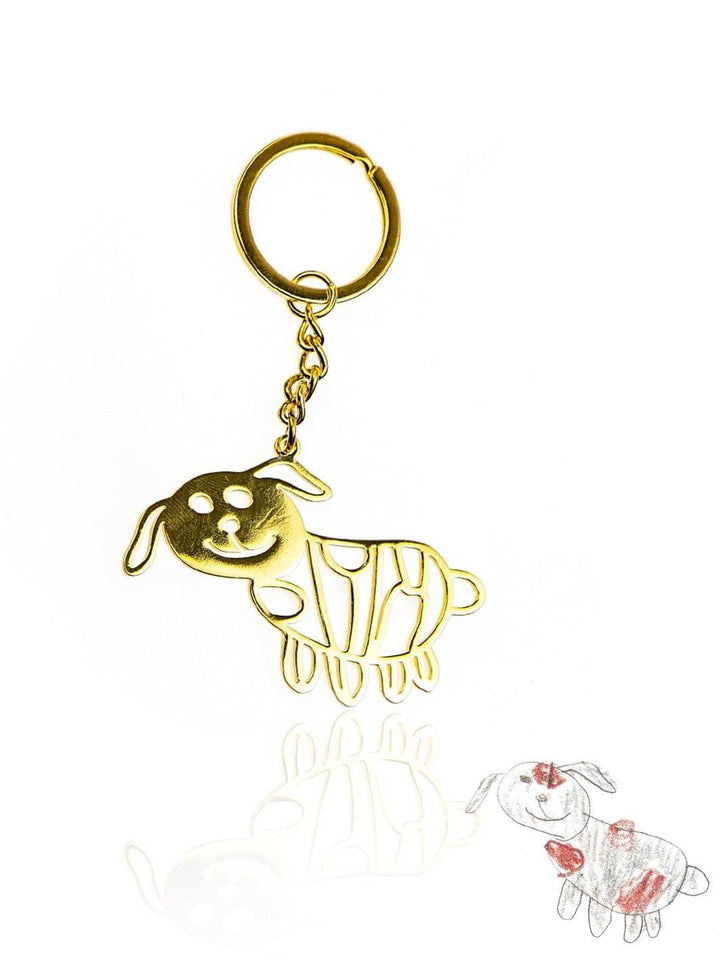 18K Gold Plated - Dog: Custom Forever Keychain in 18K Gold Plated. Features a delicate engraving of a child’s dog drawing, preserving their creativity forever.