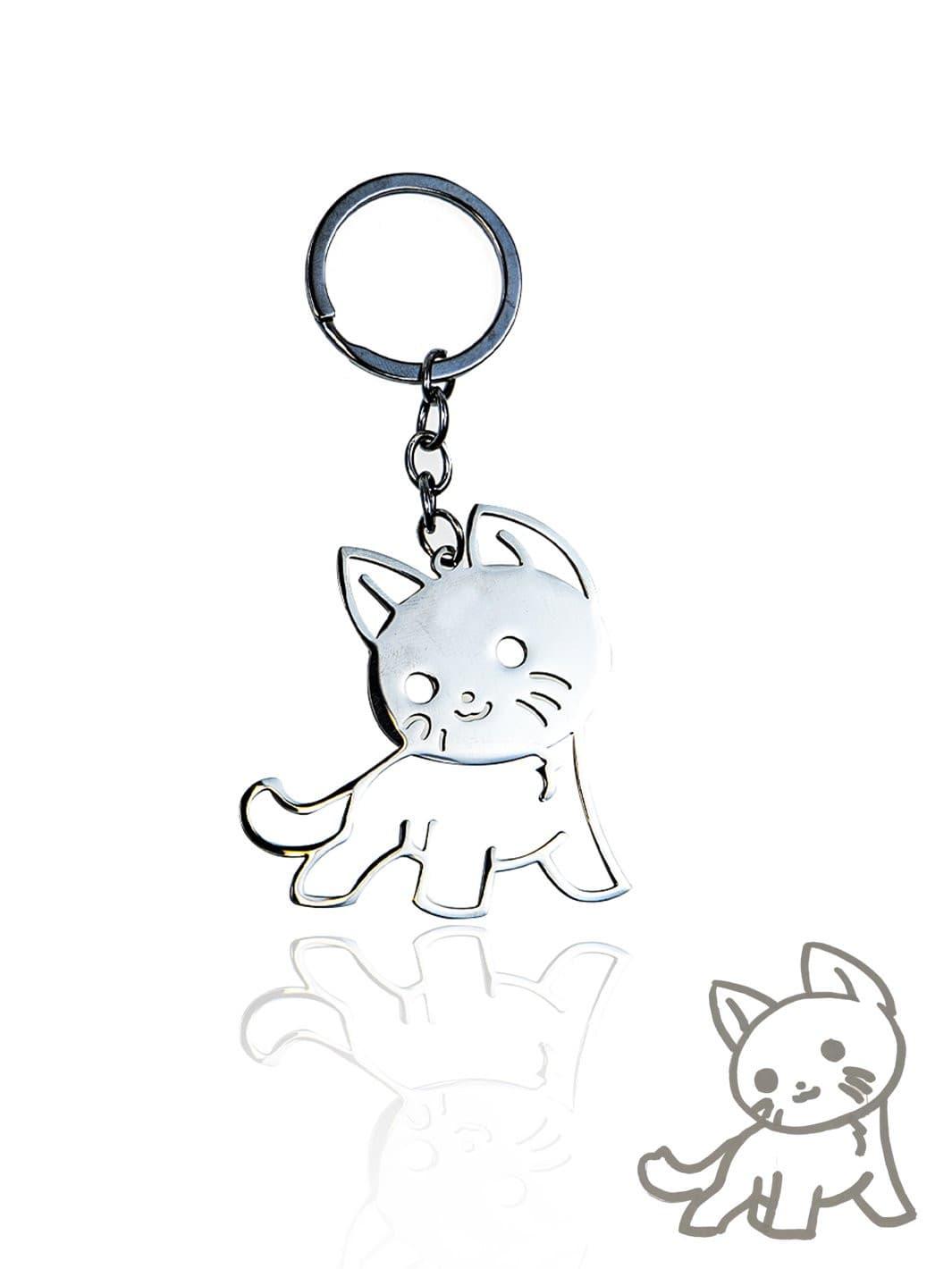 Silver Plated - Child cat drawing: Custom Forever Keychain in Silver Plated, engraved with a child’s imaginative character drawing, capturing their creativity in a lasting keepsake.n
