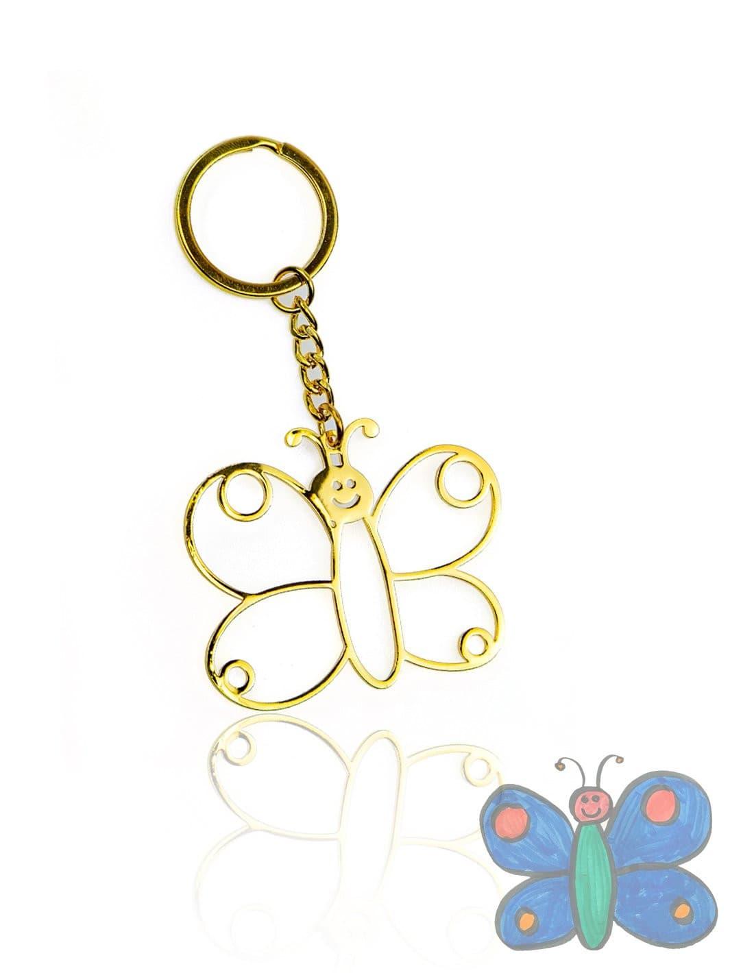 18K Gold Plated - Butterfly: Custom Forever Keychain in 18K Gold Plated. Features a delicate engraving of a child’s butterfly drawing, preserving their creativity forever.