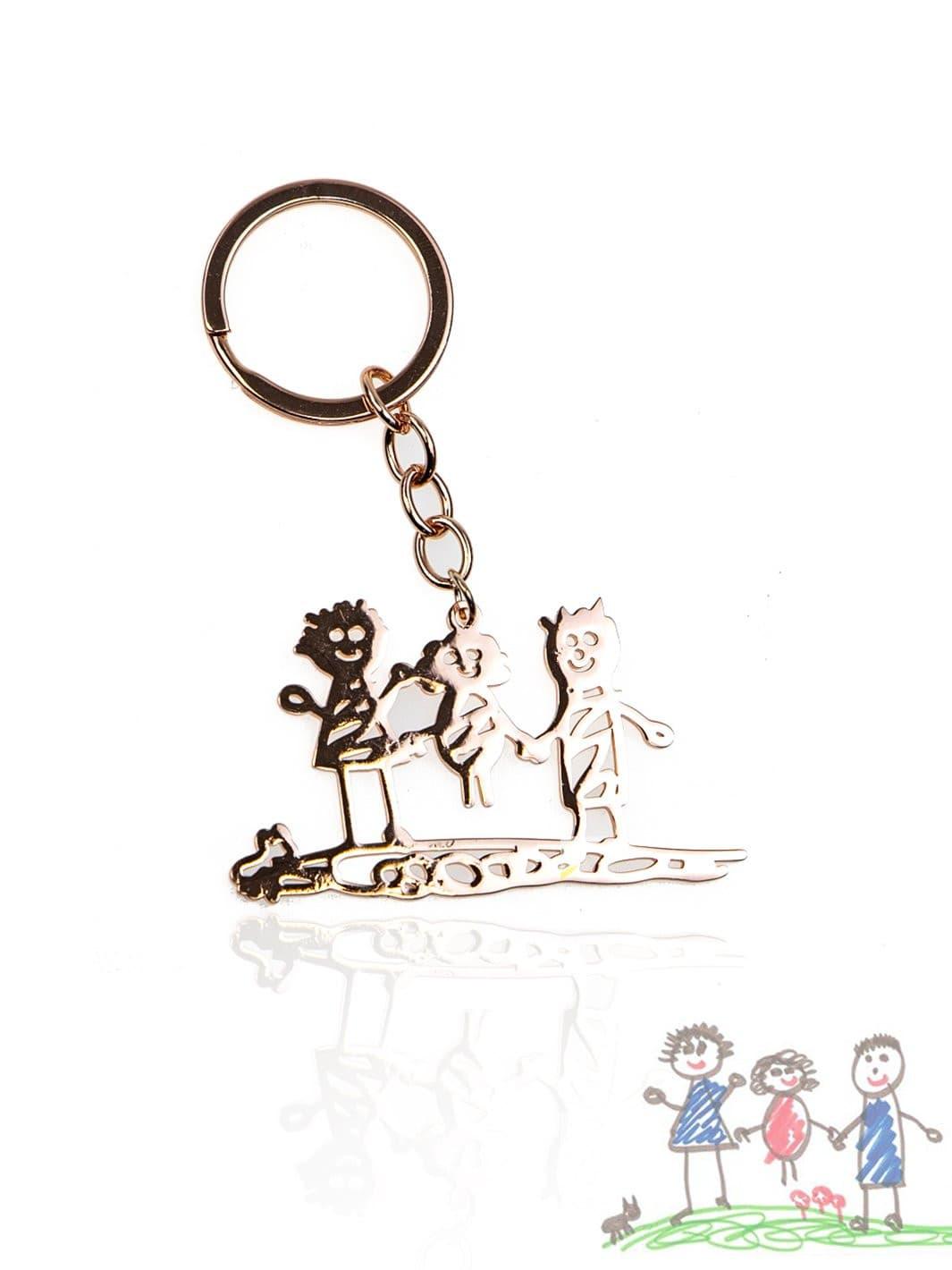 18K Rose Gold Plated: Custom Forever Keychain in 18K Rose Gold Plated, personalized with a child’s artwork, including family or character drawings, for a unique and sentimental piece.