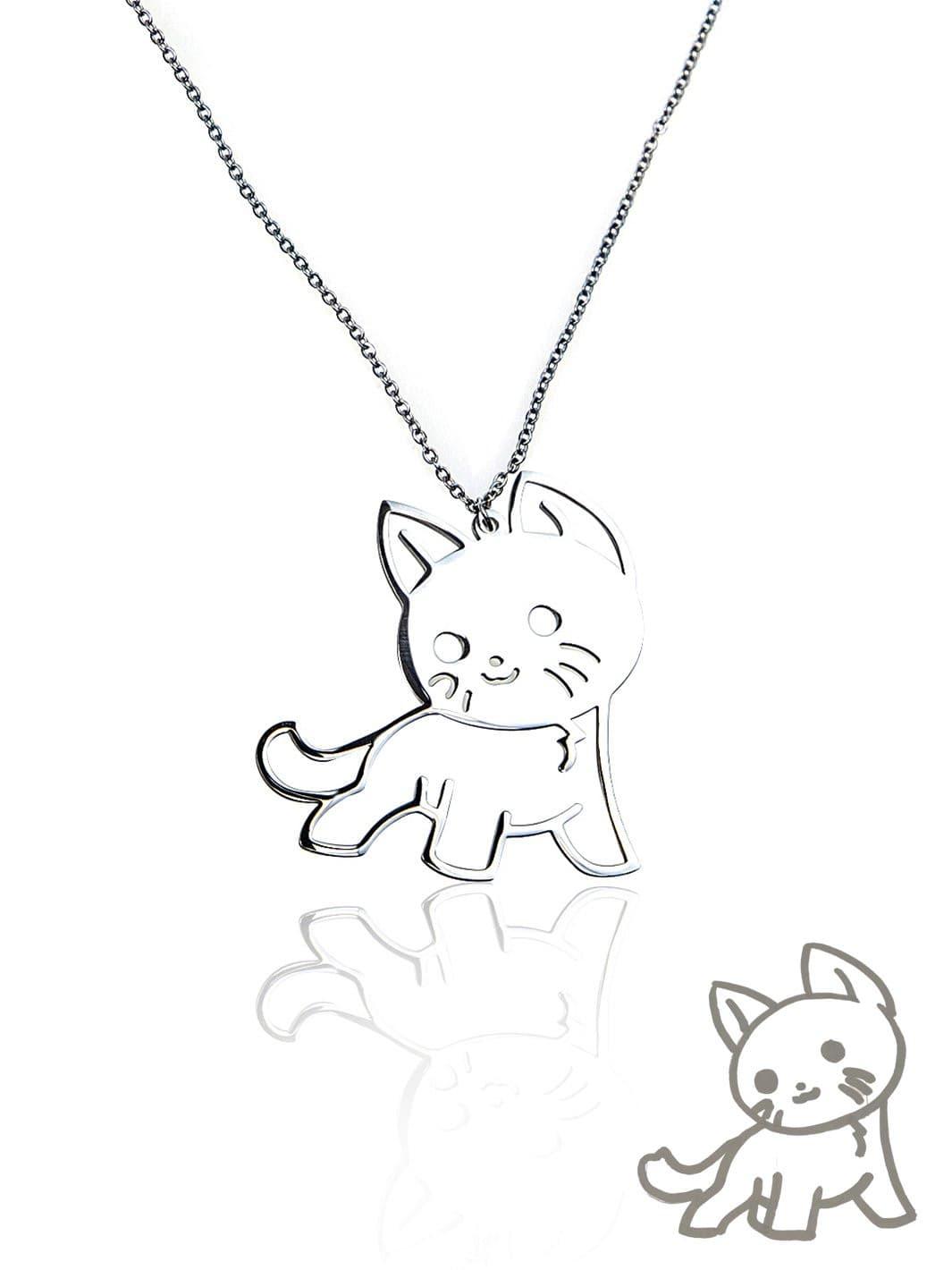Silver Forever Necklace – A custom silver necklace featuring a child's drawing of a cat, delicately engraved for a timeless keepsake.