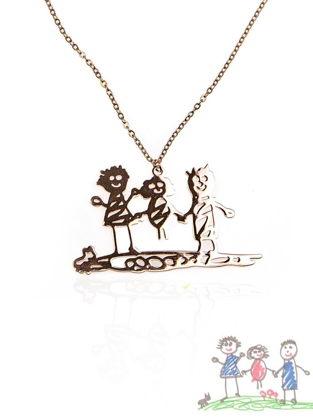 18K Rose Gold Plated - Family Drawing: Custom Forever Necklace in 18K Gold Plated, featuring an engraving of a child’s family drawing a meaningful way to preserve their creativity forever.