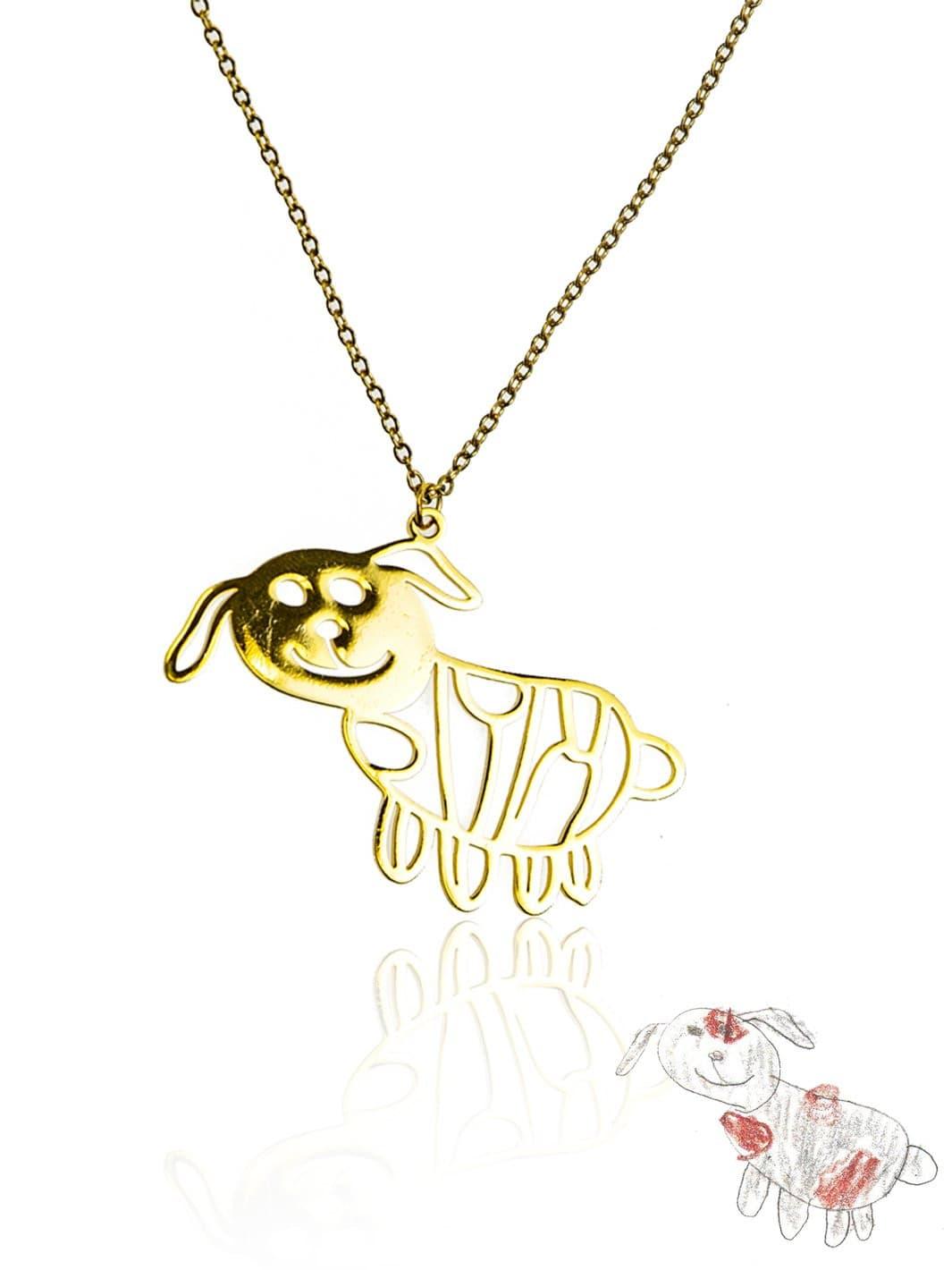 18K Gold Plated - Dog: Custom Forever Necklace in 18K Gold Plated. Showcases a detailed engraving of a child’s dog drawing, a sentimental keepsake to cherish.